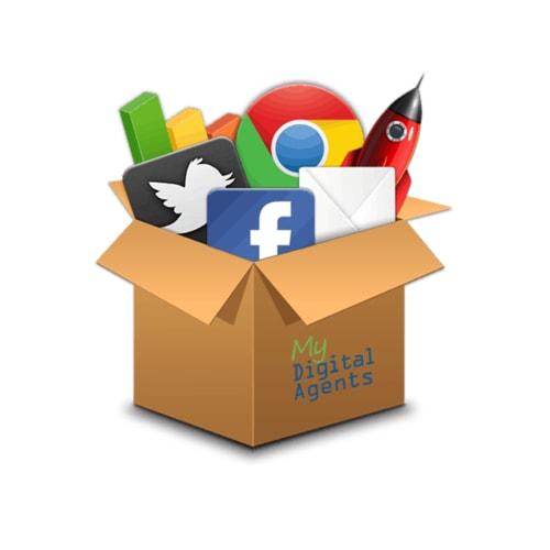digital tools appearing to be overflowing from a cardboard box
