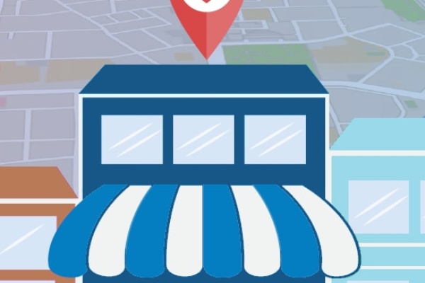 Illustrated storefront will location indicator